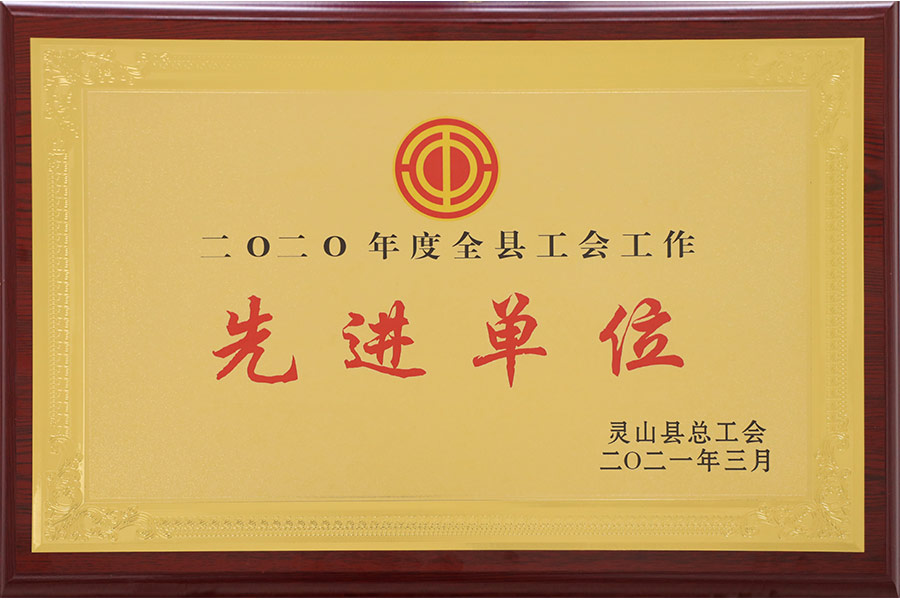 2021年3月 2020年度全縣工會(huì)工作先進(jìn)單位（靈山縣總工會(huì)）